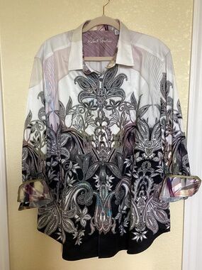 Robert Graham White Shirt with Multicolor Trim